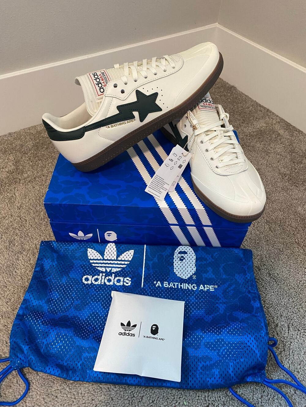 New BAPE X Adidas Samba "World Cup Pack" KJ8852 White/Green Size 10